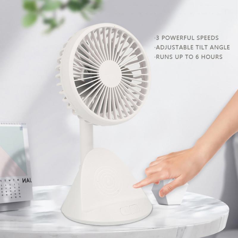 2 In 1 Oplaadbare Usb Desk Fan 3 Krachtige Snelheden Draadloze Laadstation En Koelventilator