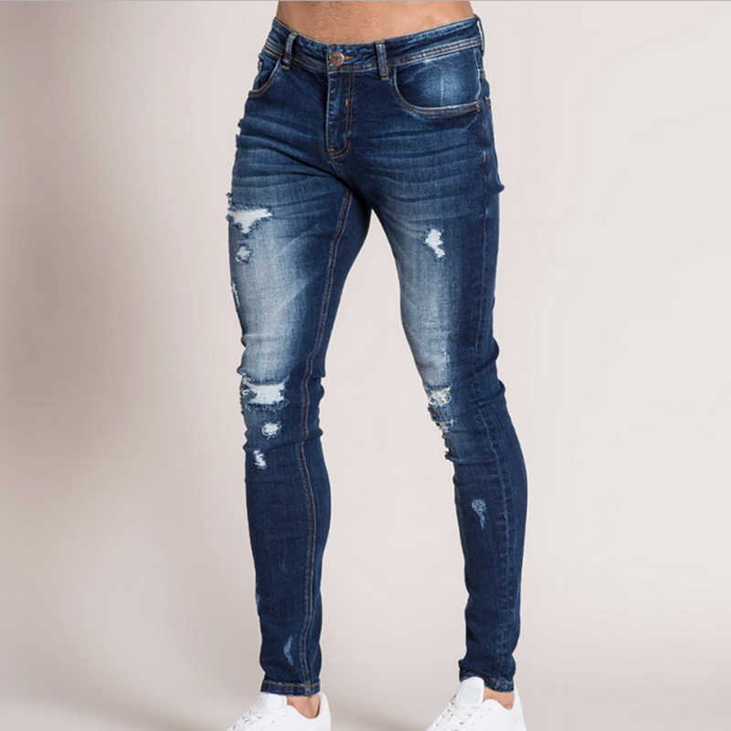 Slitna jens byxor tvättade denim skinny jeansbyxor hip streetwear slim fit stretch biker jeans pencil jeansbyxor