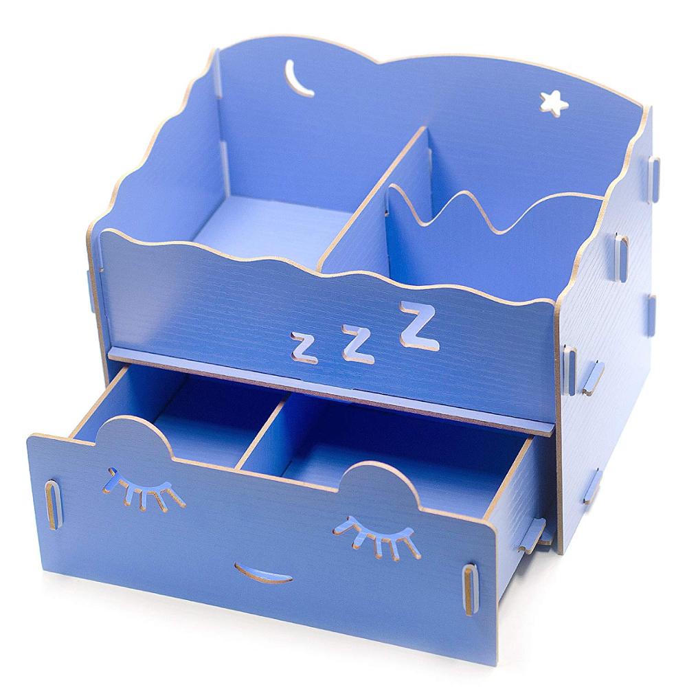 DIY Assembling Wooden Storage Box Pencil Holder Desktop Storage Container Artwork Folding Collection Pen Organizers