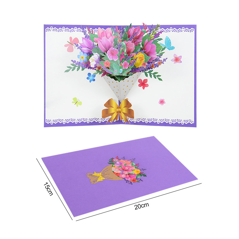 Flowers Bouquet Greeting Cards for Mom Girl Wife Husband 3d Birthday Cake Pop-Up Greeting Cards Postcards with Envelope