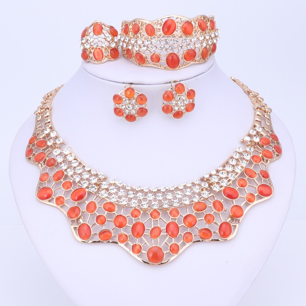 Mooie ketting armband oorbellen ring fijne afrikaanse sieraden sets kralen goudkleurig dubai bruiloft