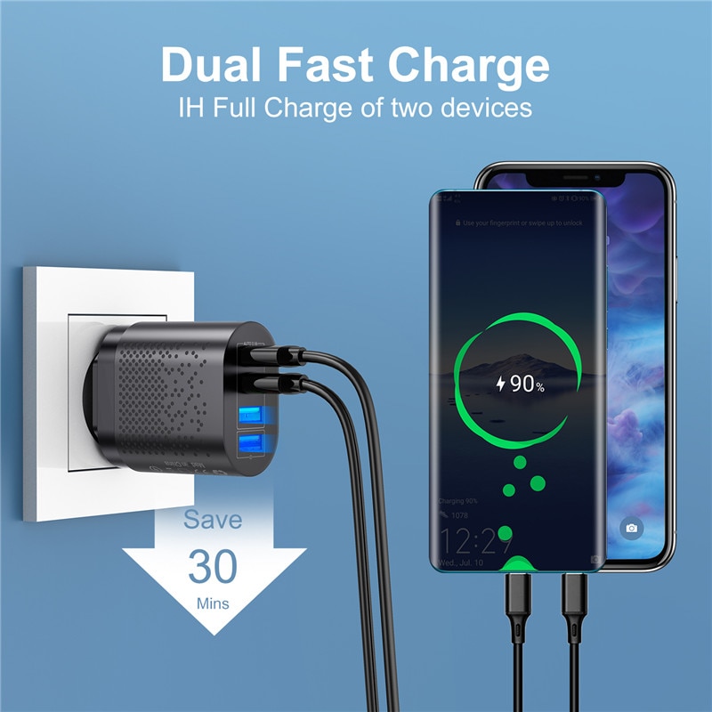 Uslion Eu/Ons Quick Charge 3.0 Usb Charger 4 Poorten 48W Snel Opladen Lader Adapter Voor Samsung xiaomi Mobiele Telefoon Oplader