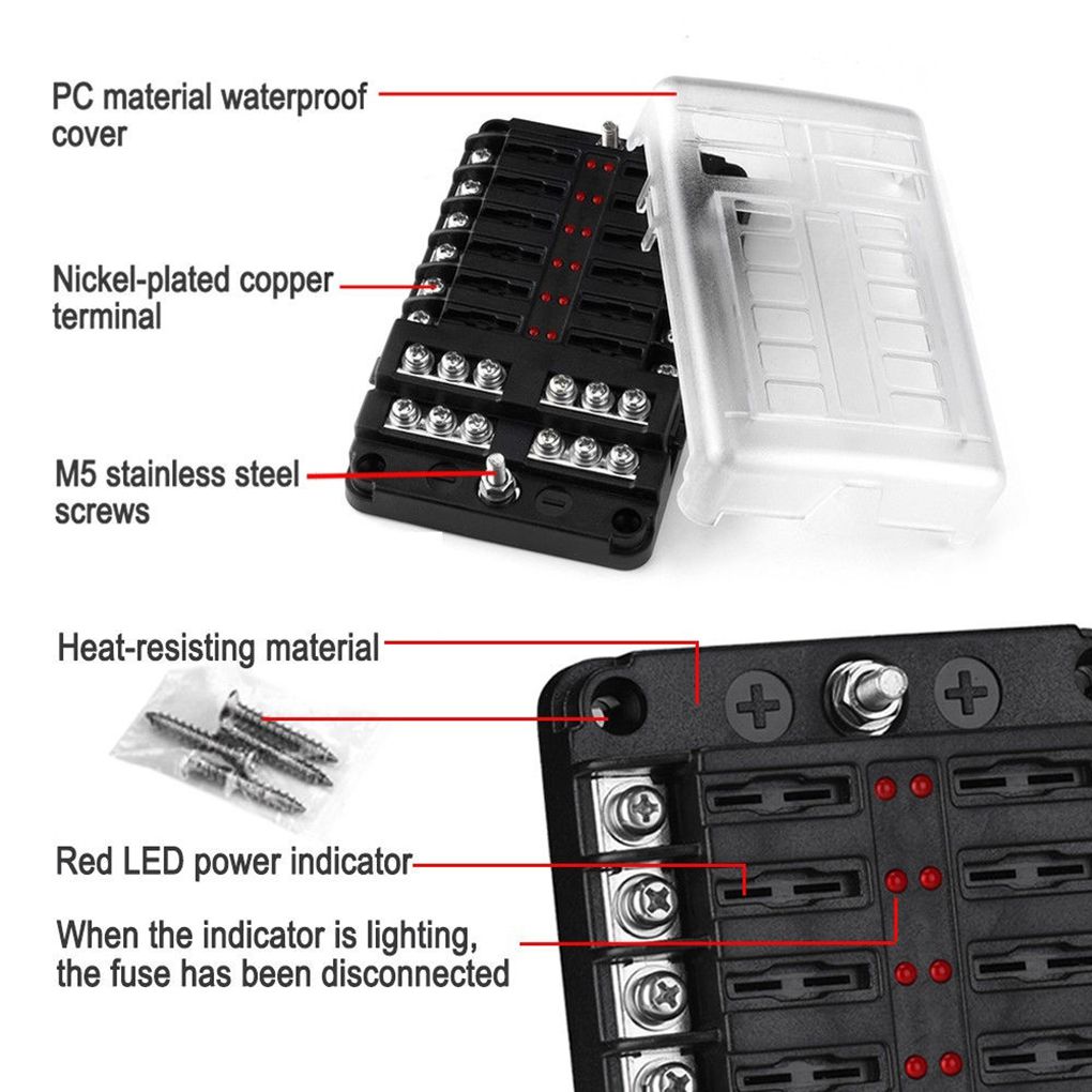 12 weg Fuse Box Block Sicherung Klinge Typ Halter Auto Fahrzeug Schaltung LED Anzeige Auto Zubehör