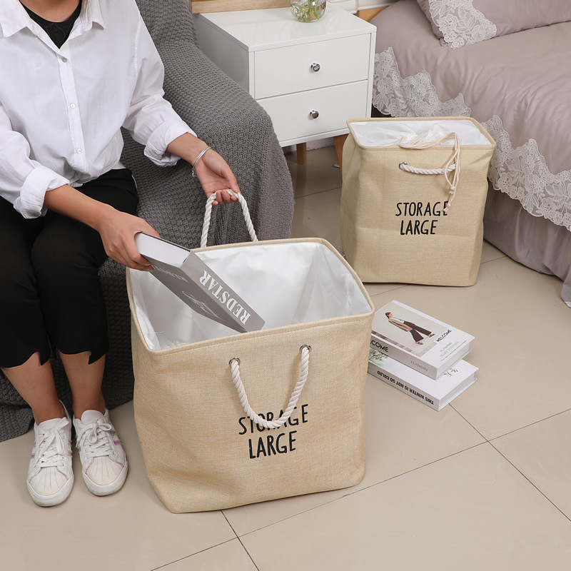 Cesta grande de tela para guardar ropa, cesta cuadrada para la colada, con cordón, organizador de libros, ropa, juguetes