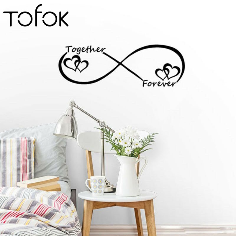 Tofok Together Forever Love Heart Romantic Quotes Wall Sticker For Bedroom Living Room Wallpaper Art Mural Decal Home Decoration
