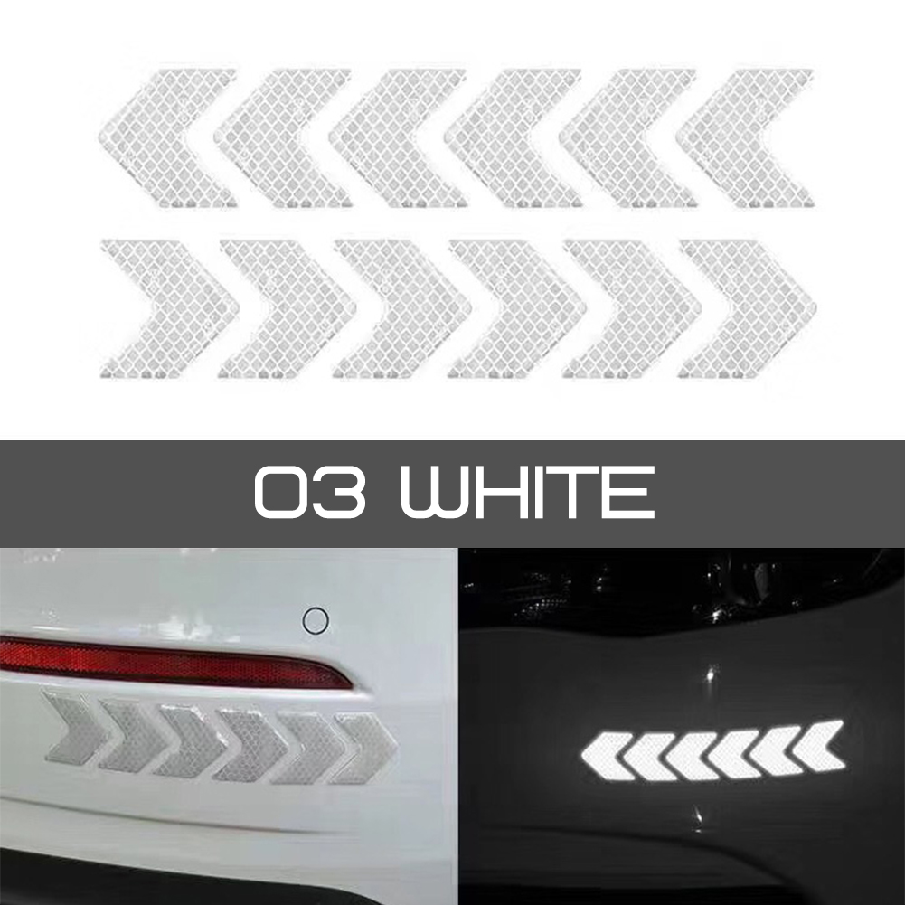 12Pcs/Set Car Reflective Sticker Arrows Pattern Warning Decals For Motorcycle Auto Tail Bar Bumper Safety Car Decor Accessories: white
