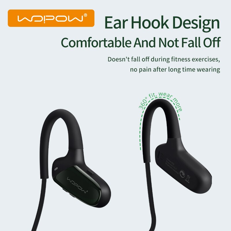] WOPOW B06 Bone Conduction Bluetooth Wireless Headset with Mic Open-ear Earphone with USB Long Standby Time Sports Earphone