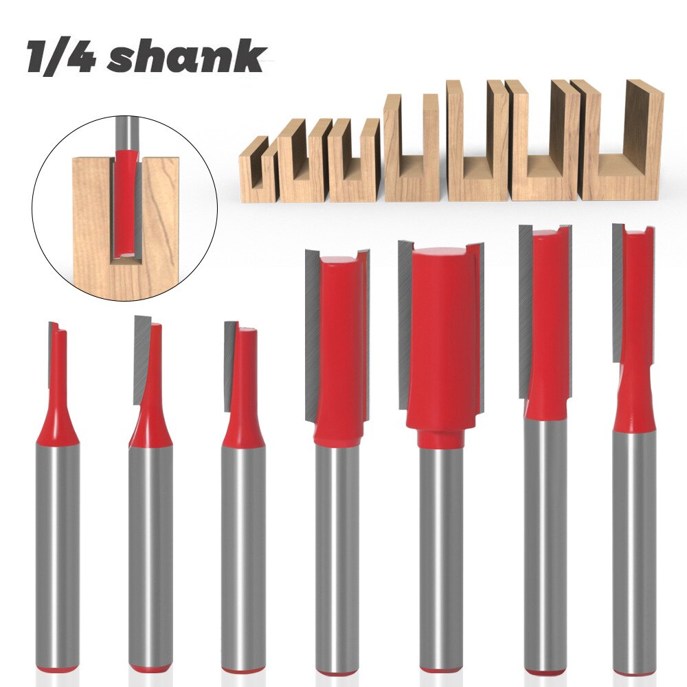 1/4 Inch Schacht Rechte Bit Hardmetalen Enkele Dubbele Fluit Router Bit Hout Frees Voor Houtwerk Tool