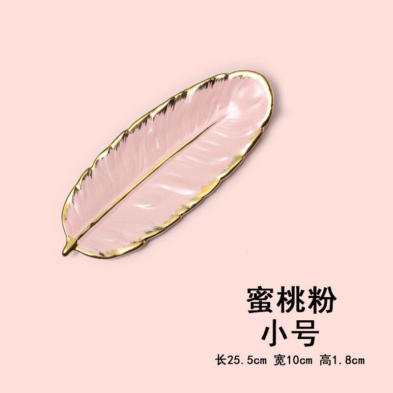 Nordic Light Luxury Gilt Edging Porcelain Dessert Plate Dark Green Feather Plate Japanese Banana Leaf Fruit Plate Dried Fruit: Army Green