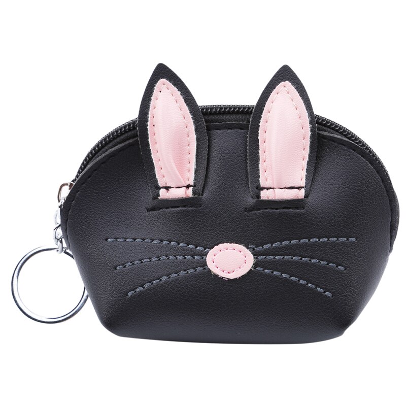 Cute Bunny Rabbit Coin Bag Key Bag Women Girls Cartoon Wallet Card Holder Long Wallet Purse: black