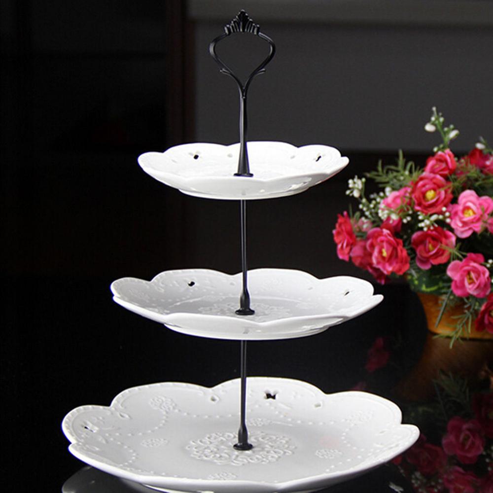 2/3 Tier Plastic Cake Plate Stand Afternoon Tea Wedding Plates Party Tableware Cake Shop Two/Three Layer Cake Rack not Plates: 3 tie black