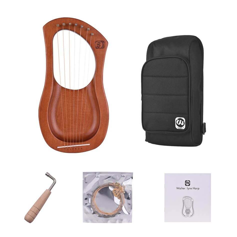 Lira Arpa a 7 Corde - Mogano Massello - Corde Metalliche - con Borsa e Accordatore: WH04