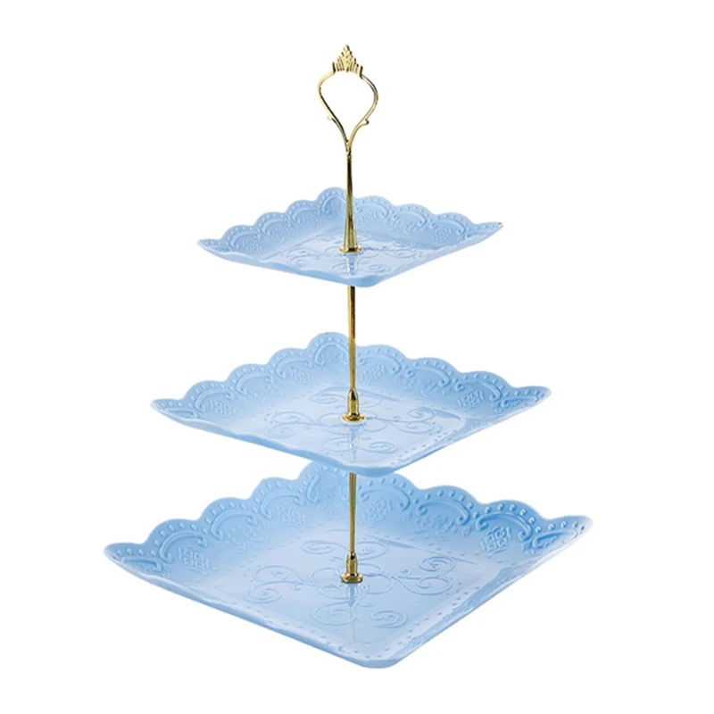 Detachable Cake Stand European Style 3 Tier Pastry Cupcake Fruit Plate Serving Dessert Holder Wedding Party Home Decor: army green