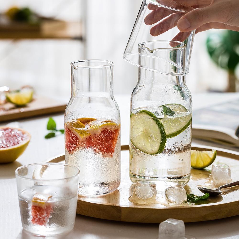 2 st/set vattenkaraffel med tumbler glas kallvattenflaskkopp koppar sängkanna vattenkanna högtemperaturbeständig flaska