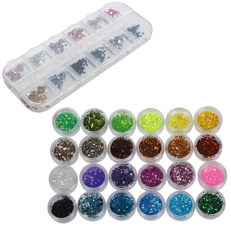 Lot 24 Color Sequin Glitter Deco Chips Nail Manicure Acrylic Gel with 1800 Acrylic UV Gel Nail