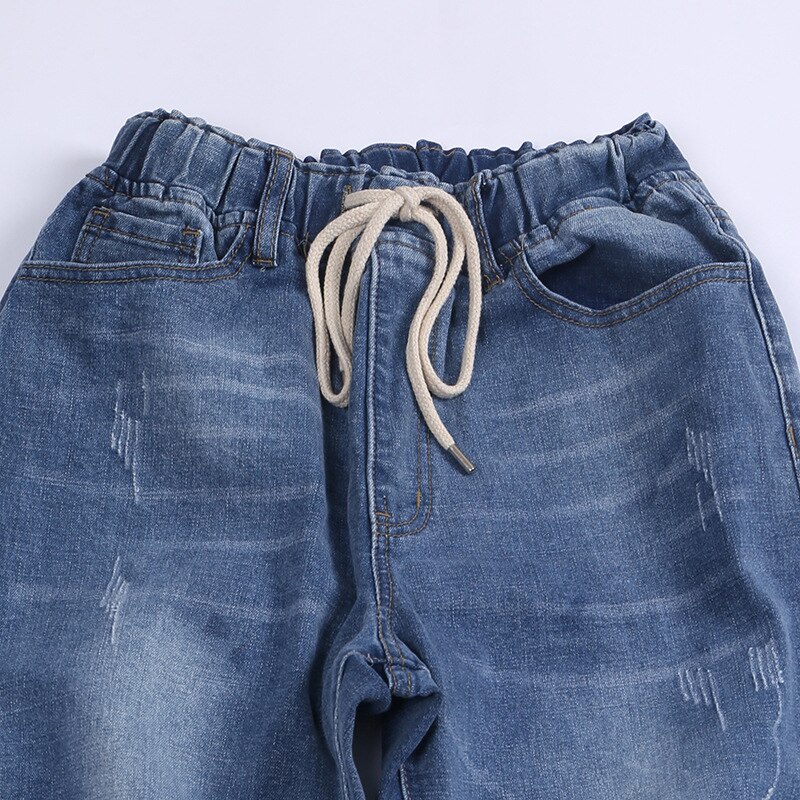 Zerrissenen Jeans Für Frauen Hohe Taille Plus Größe Kordelzug verlieren Denim Pluderhosen Femme 5xl 6xl 7XL 130kg