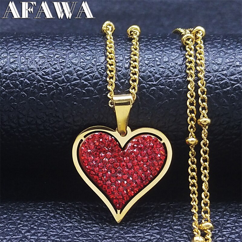2021 moda amor coração de aço inoxidável vermelho cristal charme colar cor do ouro pequenos colares jóias chaine collier n8047s01