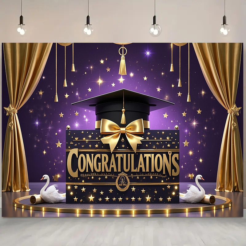 Photography Background for Graduation Ceremony, School Events Bachelor Hat Polyester Congratulation Graduation for Home Wall: M / Dark Khaki