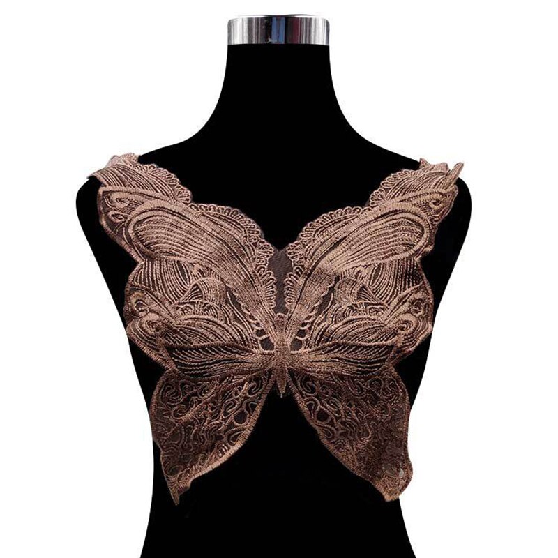 Tela de encaje de guipur para costura de ropa, apliques de cuello de mariposa, bordado, color negro: Coffee