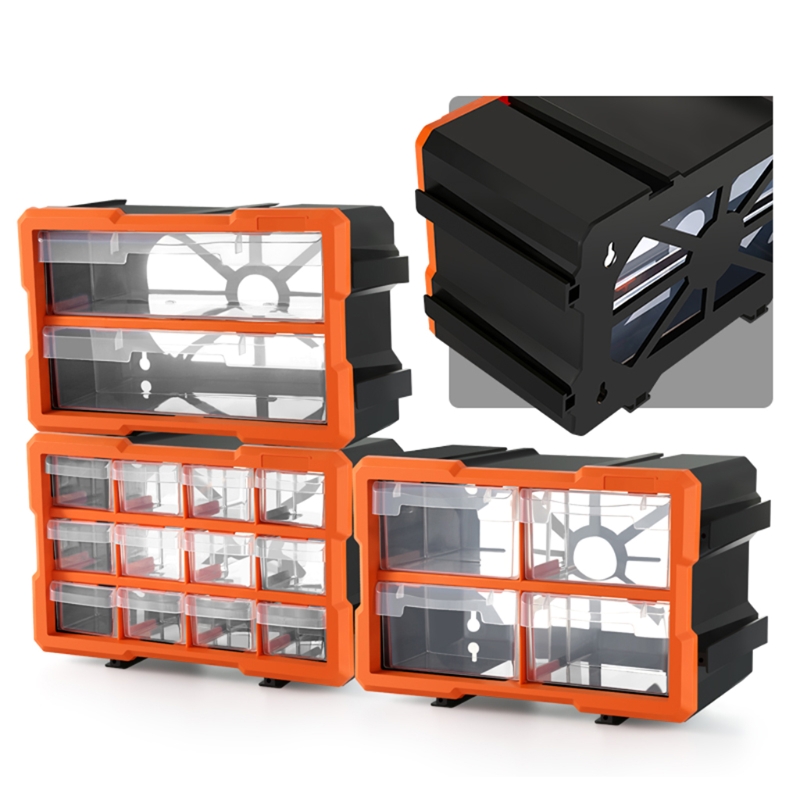 Durable Orange and Black Multi-cell Compartment Storage Box for Screws /Nuts /Small Parts 7.87x11.81x6.5&quot;