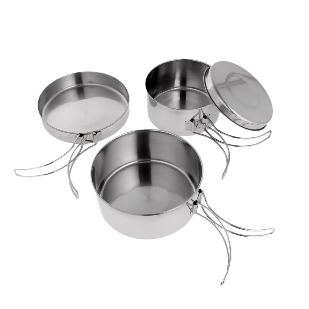 4-in-1 Stainless Steel Outdoor Backpacking Camping Picnic Cookware Cook Set
