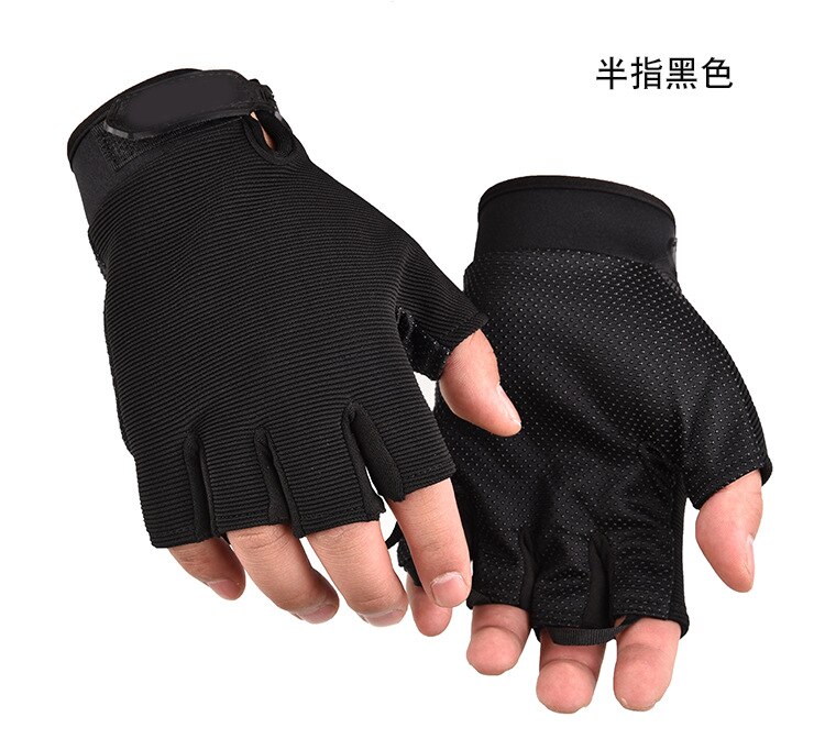 Deportes al aire libre mujeres hombres guantes de alpinismo protección resistente al desgaste antideslizante Fitness equitación entrenamiento dedo desnudo: black Half finger