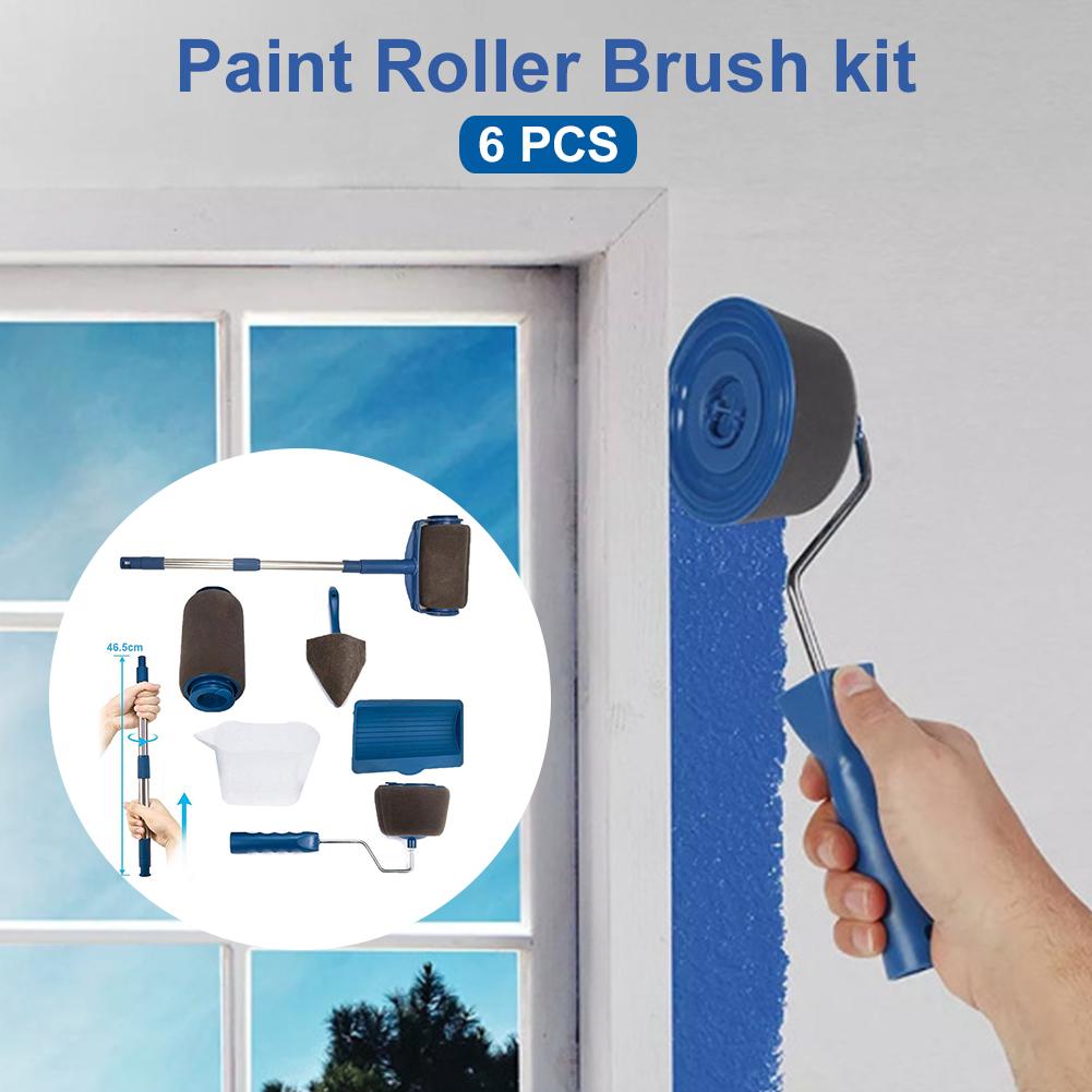 Juego de Herramientas para rodillo de pintura, 5/6 Uds., postes telescópicos de acero inoxidable para decoración de pared, rodillo de pintura