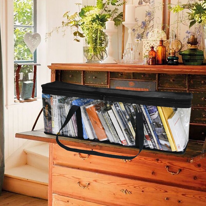 Staubdichte, transparente cd-tasche mit reißverschluss, tragegriff, aufbewahrungstasche aus oxford-gewebe