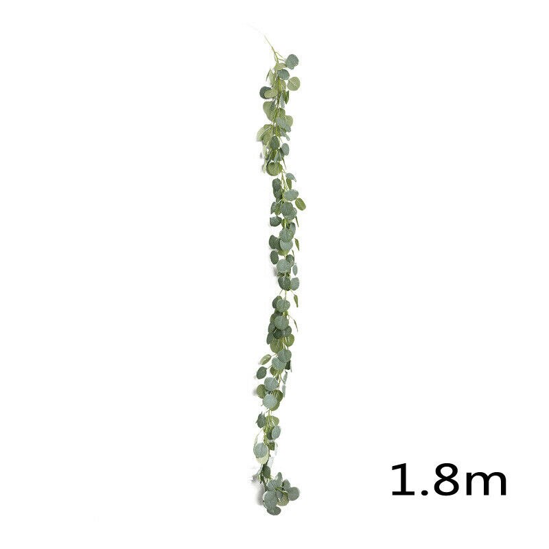 Kunstig eukalyptus krans faux silke vinstok håndlavede blade grønne 1.8m/5.9ft boligindretning havearbejde dekoration