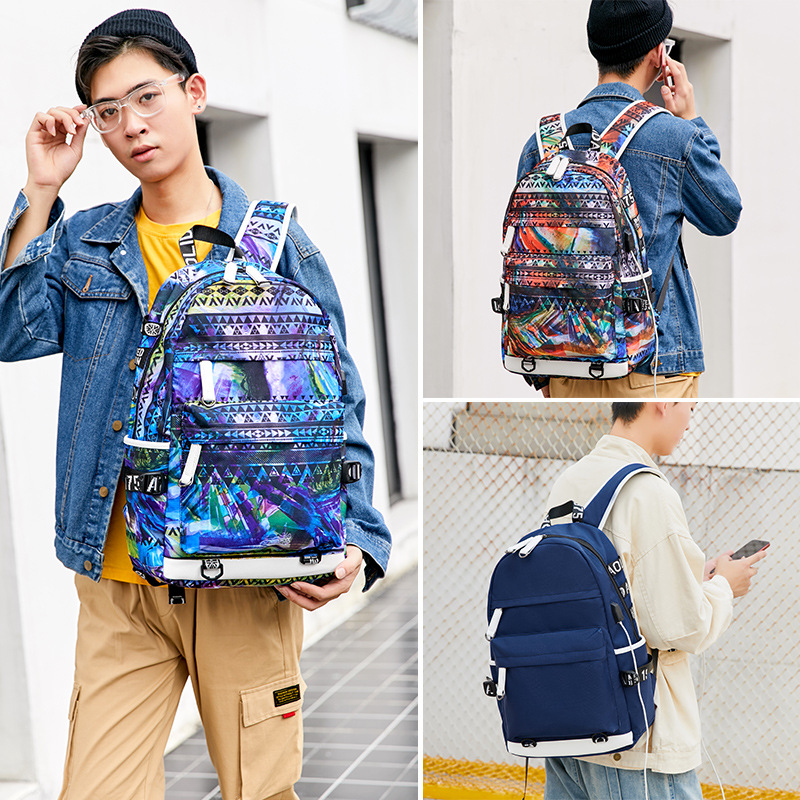 Large Backpack School Bag with USB Charging Port Men College Middle High Student Multifunction Travel Back Pack