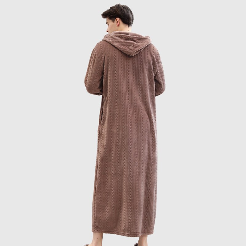 Hommes à capuche Robe hiver col châle polaire peignoir doux Spa Robe en peluche longue chaude peignoir pour hommes confortable pleine longueur chemise de nuit