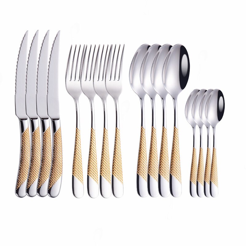 Roestvrij Stalen Bestek Set 24 Stuks Keuken Set Servies Spiegel Zilver Diner Set Lepel Vork Mes Servies: gold