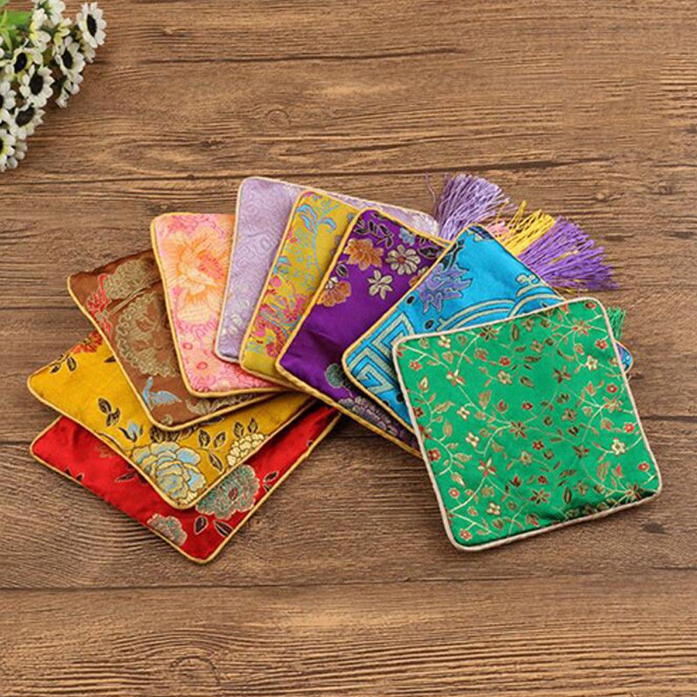 1 stk silke brokade skumring stoff floral smykkepose emballasje trendy utsøkt kvartett håndvesker smykketips bag