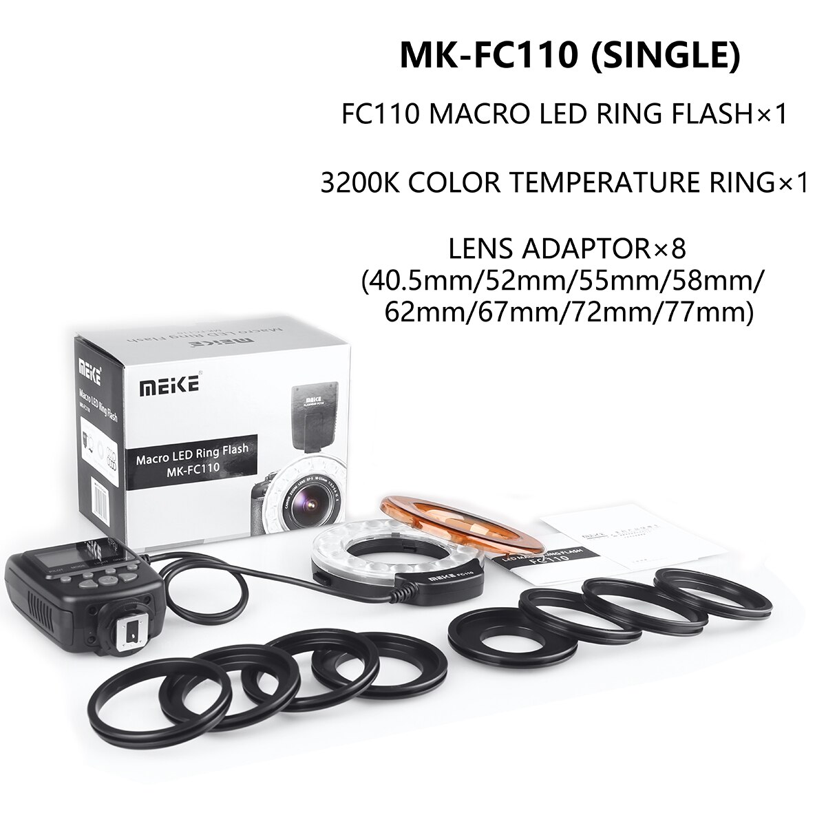Meike-Anillo de luz LED FC-110 FC110 para Nikon, luz de Flash Macro para Nikon D500, D5, D7500, D3400, D3300, D810, D800, D750, D7200, D5600, D5500, D5300, D5200