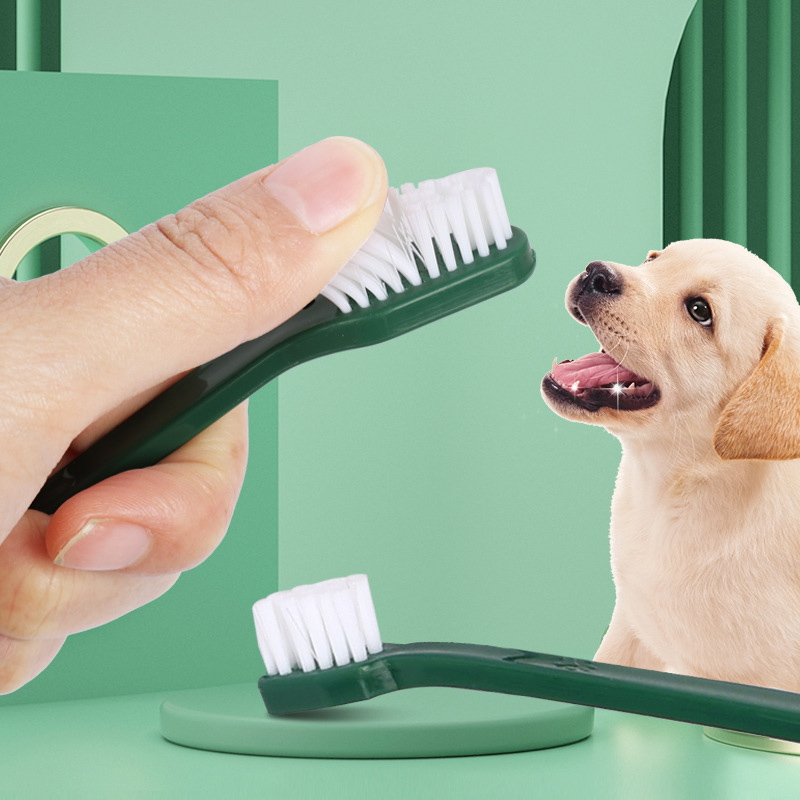 Juego de cepillos de dientes de doble cabeza para mascotas, cepillo de dientes de doble cabezal para limpieza de perros, cepillo de dientes para dedos, suministros prácticos para cepillos de dedo para perros y gatos