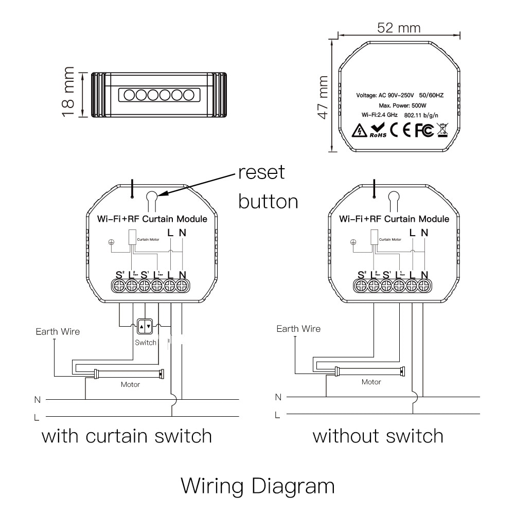 Interruptor de módulo de cortina inteligente WiFi RF para Motor de persiana enrollable eléctrico Tuya trabajo de Control remoto inalámbrico con Alexa Google Home