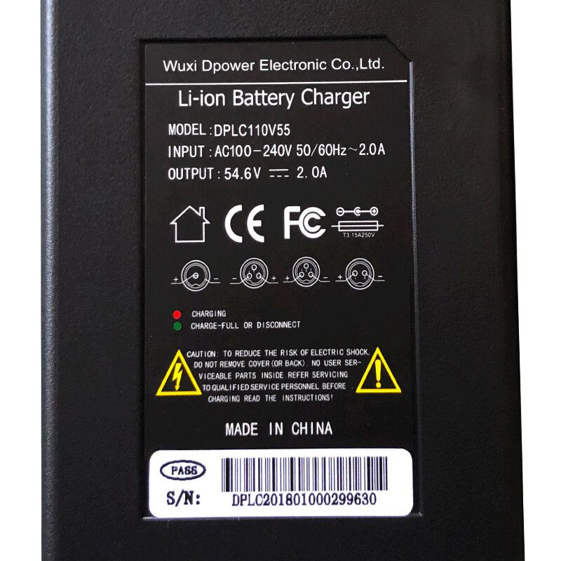42 v 54.6 v 2a li-ion carregador de bateria para 36 v 48 v bicicleta elétrica bicicleta bateria de lítio 100 v-240 v scooter elétrico: 54.6V 2A