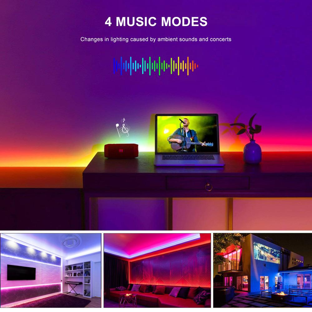 Musik synkroniseret led scene disco lys rgb  dj 12v lampe strip med musik controller til boligindretning lyd festlys smart belysning