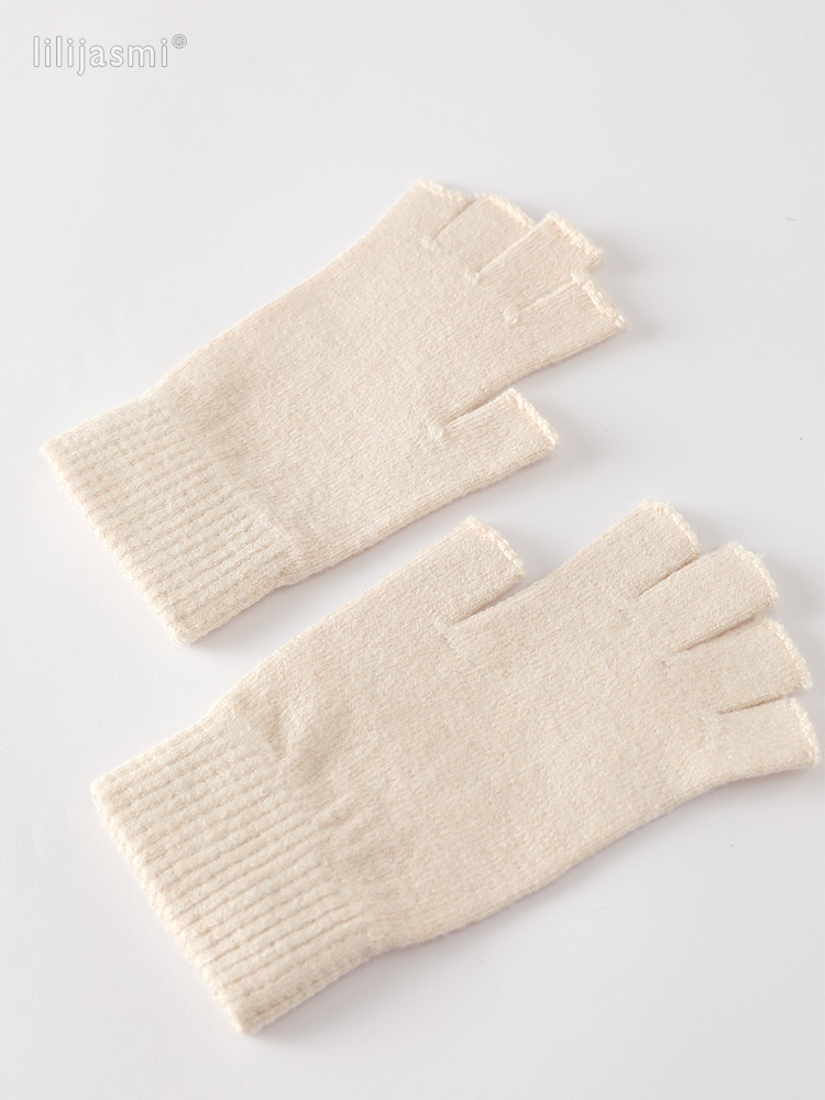 Wolle Fausthandschuh ausgesetzt Fingerspitze Damen Handschuhe Winter Herbst Arbeitshandschuhe gestrickt für Frauen Fingerlose Handschuhe Antrieb Fäustlinge: Beige