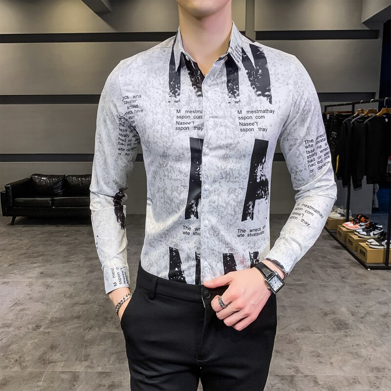 Merke herre uformelt trykt outwear herre slim kora style lettstelt skjorte pluss størrelse m -4xl
