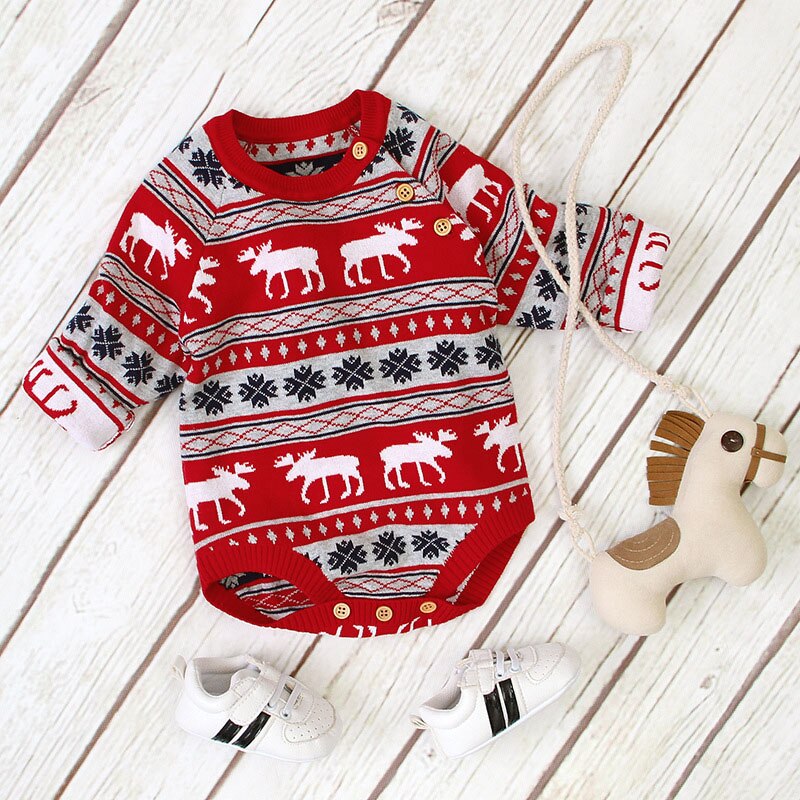 0-18M Newborn Kid Baby Boy Girl Christmas Sweater Long Sleeve Knitted Bodysuit Xmas Party Club Cute Warm Outfit