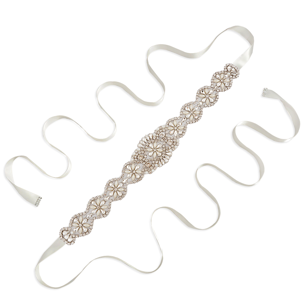 TRiXY S161-G Goldene Braut Gürtel für Frauen Strass Gürtel Braut Gürtel Hochzeit Schärpe Gürtel Gold Strass Applikationen: aus Weiß