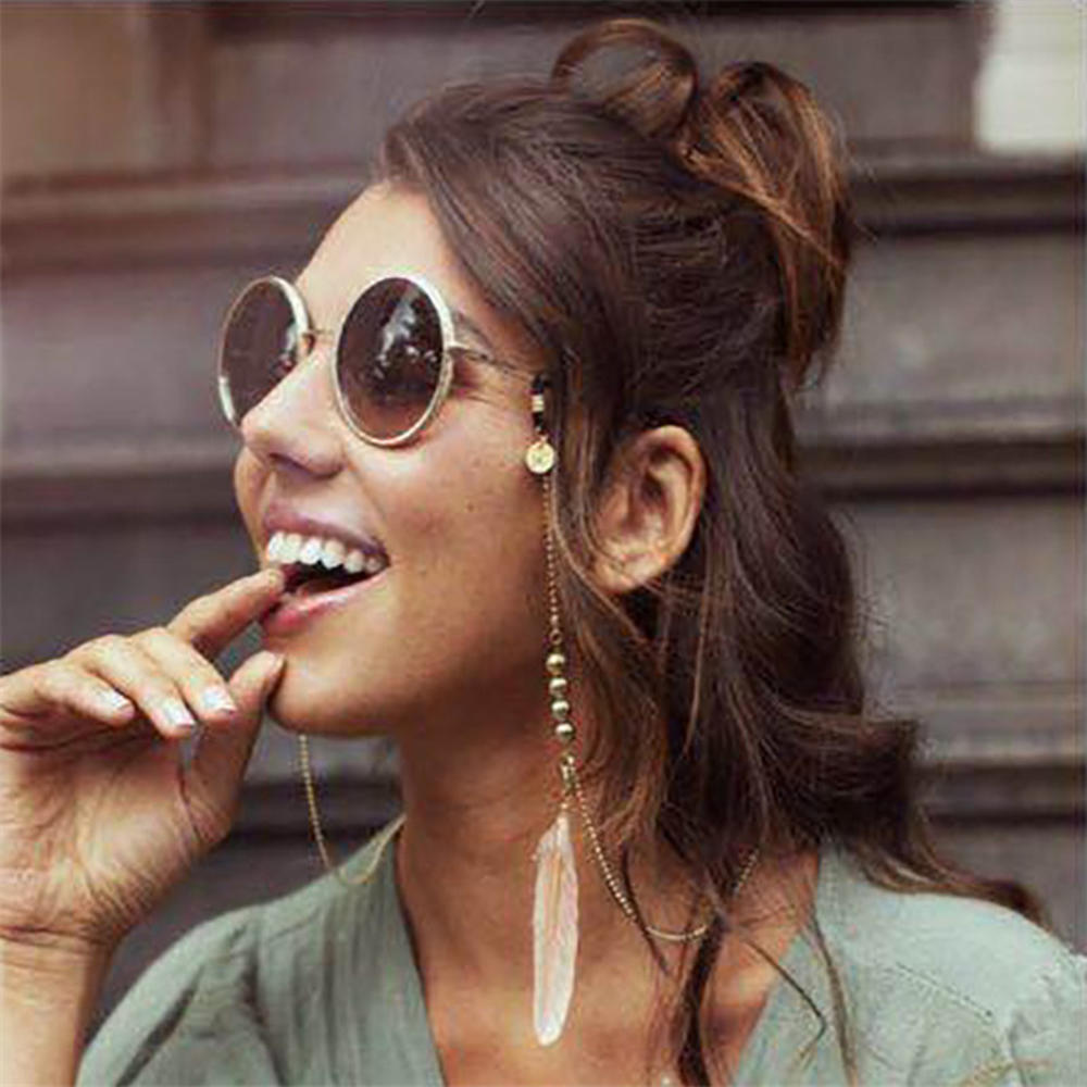 Leesbril Gouden Ketting Natuurlijke Roze Veer Hanger Kraal Ketting Voor Brillenkoordjes Lanyard Vrouwen Zonnebril Accessoires