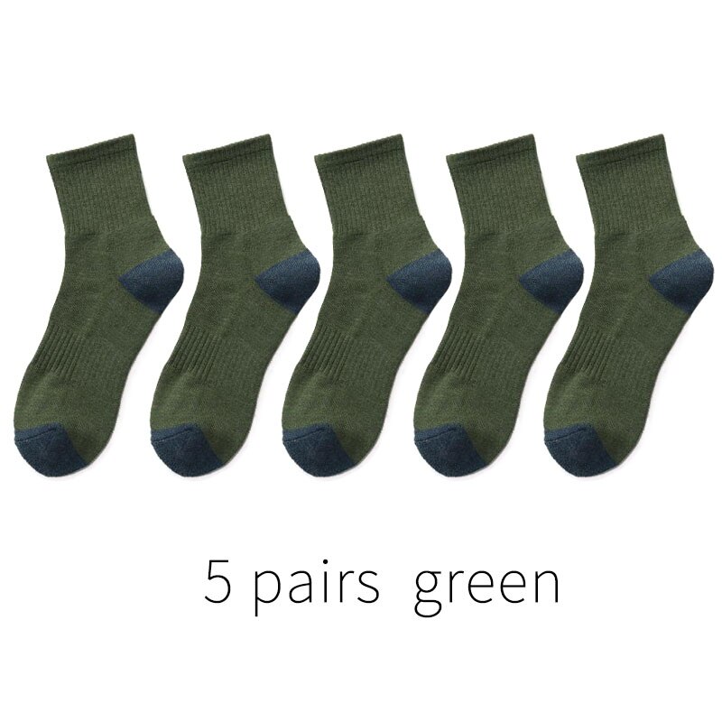 5 paar japanse katoenen herensokken dikke badstof lange sokken heren zakelijke herfst winter warme sokken calcetines meias: 5 paar groen