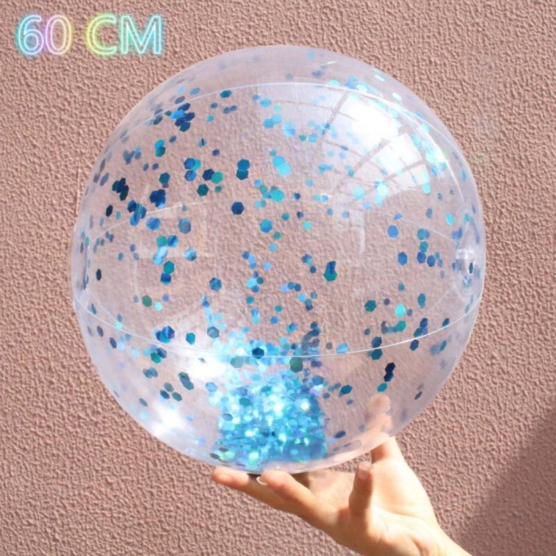 Summer Party Swimming Beach Ball Transparent Flash PVC Inflatable Color Sequins Feather Family Interaction Ball: 11 60cm