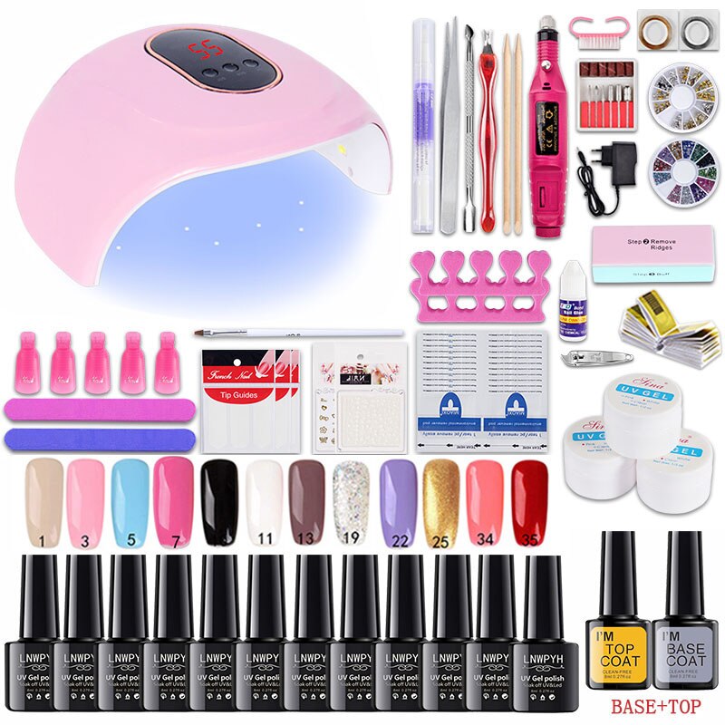 Manicure Set and Electric Nail Drill Machine with 114W UV Led Nail Lamp Drying Nail Set 30/20/18/10 Colors UV Nail Polish Kit: 24w 12 colors fixed