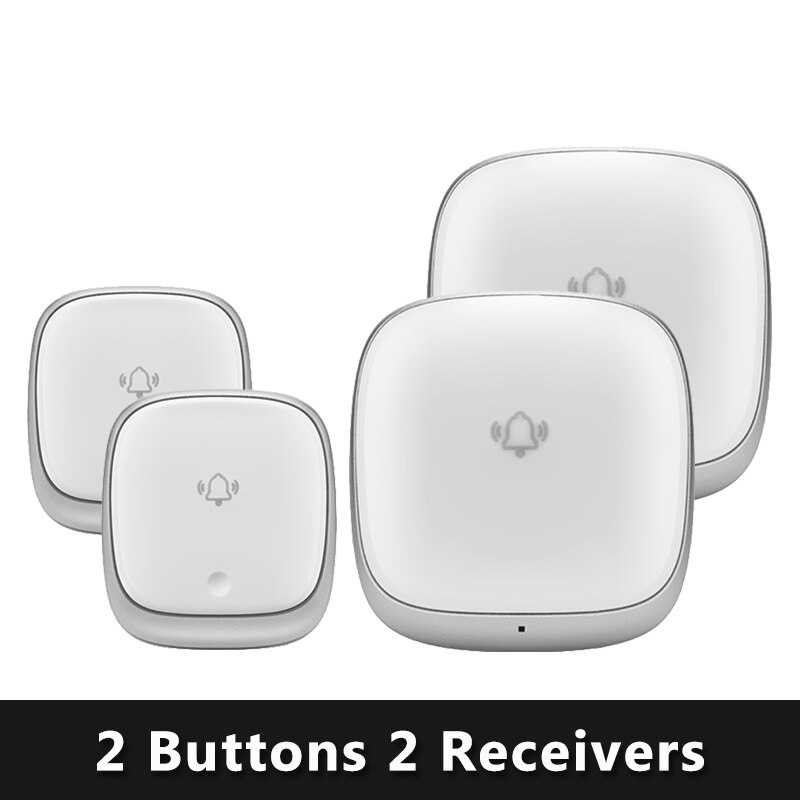 Colorful Wireless Doorbell Waterproof Self-powered Button 38 Chimes Outdoor House Door Bell Sets EU Plug-in No Battery Need: B 2Button 2Receiver