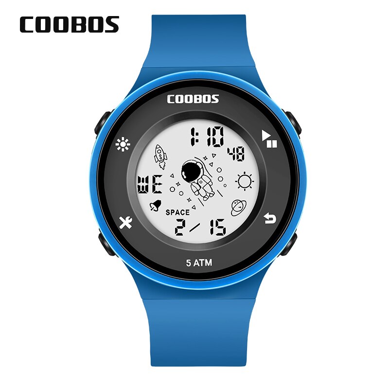 Coobos-Reloj de pulsera electrónico para hombre y mujer, cronógrafo deportivo resistente al agua con pantalla luminosa, 5 bares, ,: Blue