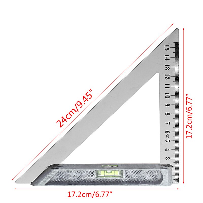 150mm 200mm trekant linjal 90 grader legering med perle horisontalt måleverktøy til trebearbeiding til skole, bygning, kontor