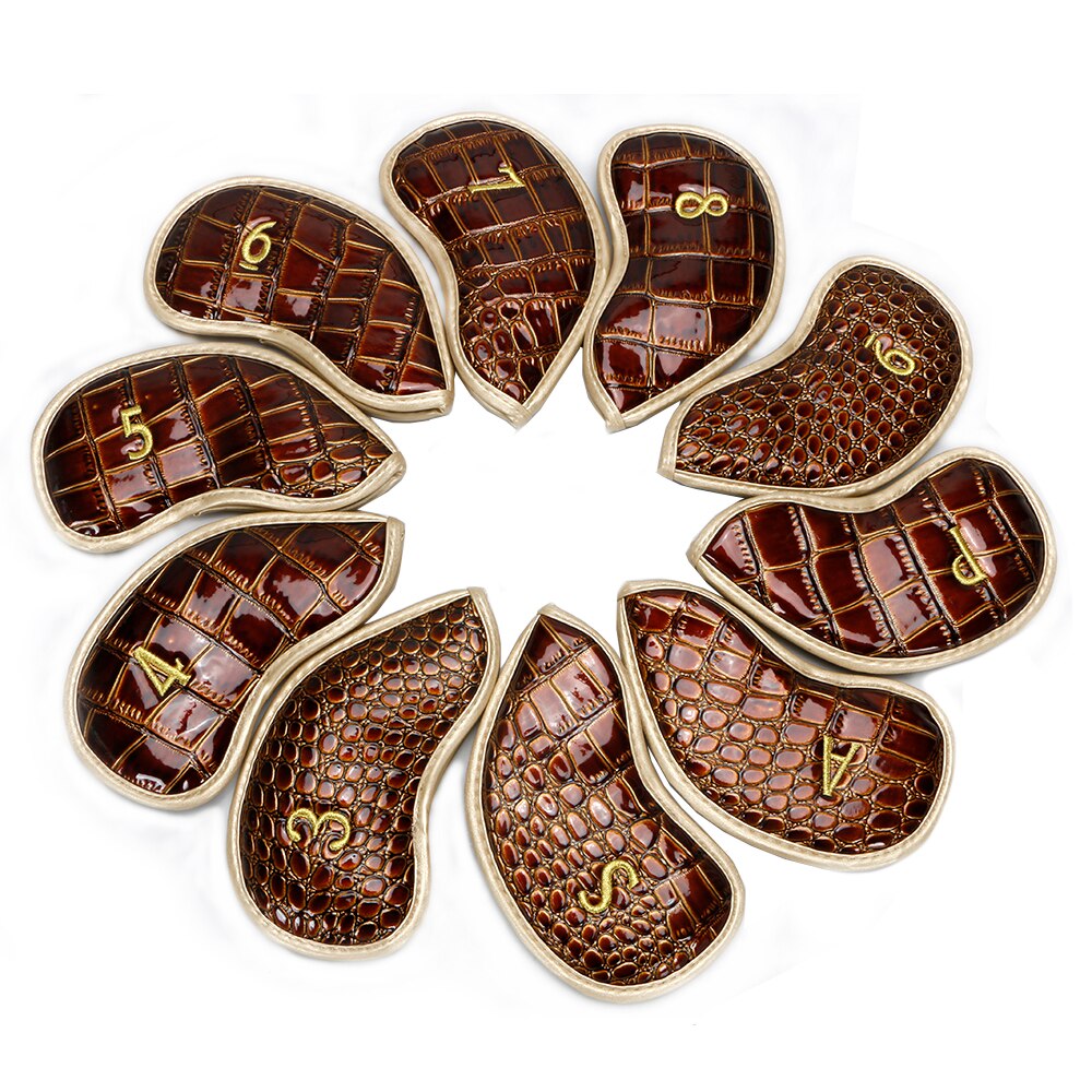 Latest golf iron headcover set crocodile skin PU hard cover 3-9P A S club cover Crystal Leather golf head cover